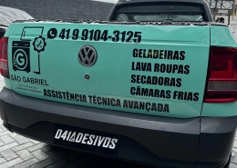 Traseira de VW Saveiro verde água plotada São Gabriel