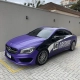 Mercedes CLA AMG envelopado em roxo fosco com branding 041 Adesivos