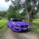 Mercedes-Benz CLA roxo metálico em área verde arborizada