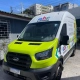 Ford Transit ABC Trânsito verde limão e branca, vista frontal